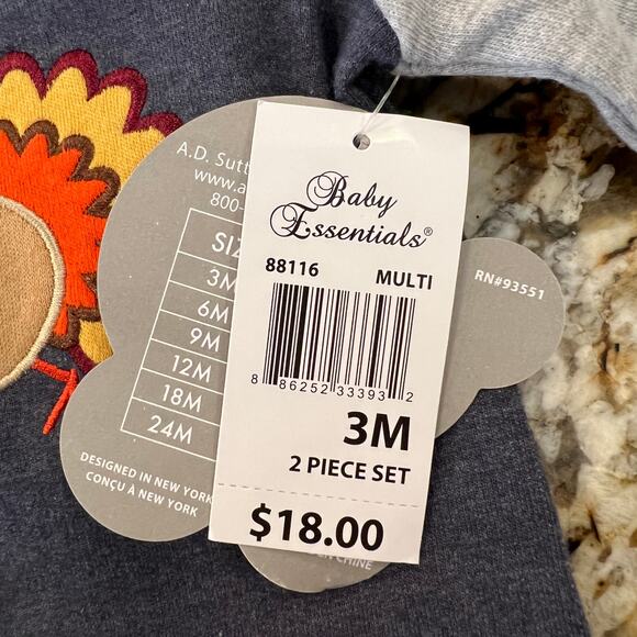 NWT Baby Essentials Navy & Grey Thanksgiving Football Bodysuit & Cap - Picture 6 of 7